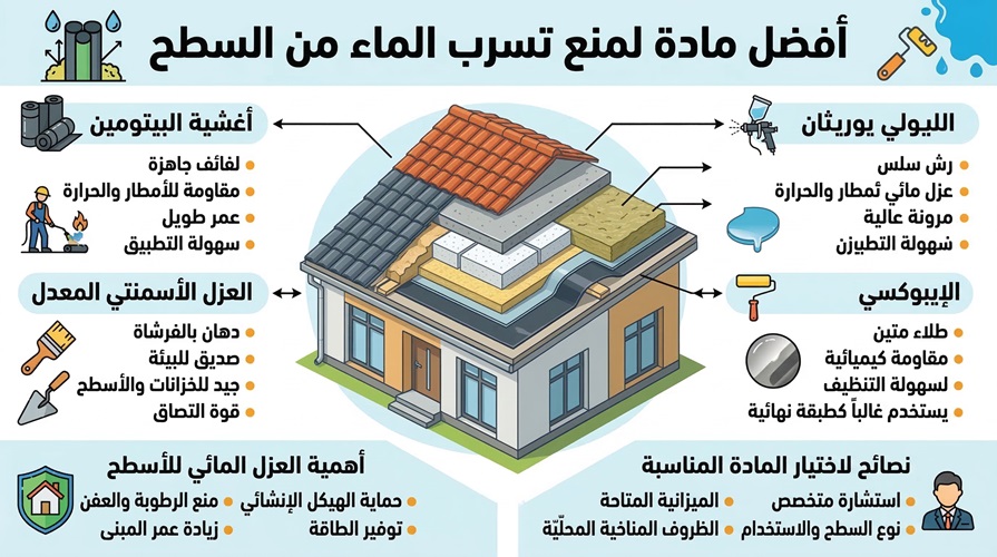افضل مادة لمنع تسرب الماء من السطح