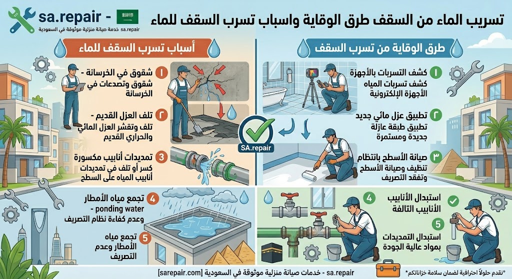 تسريب الماء من السقف طرق الوقاية واسباب تسرب السقف للماء