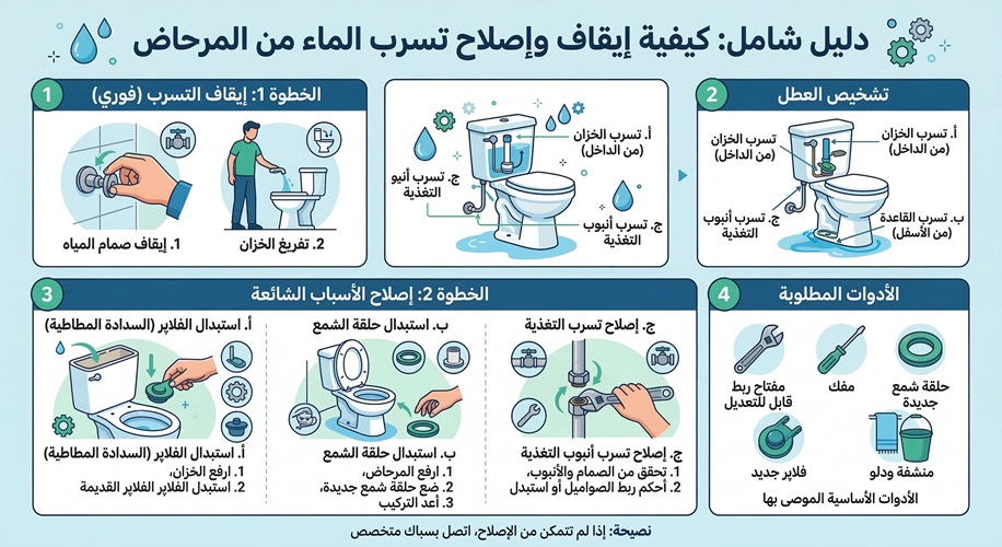 كيفية إيقاف واصلاح تسرب الماء من المرحاض