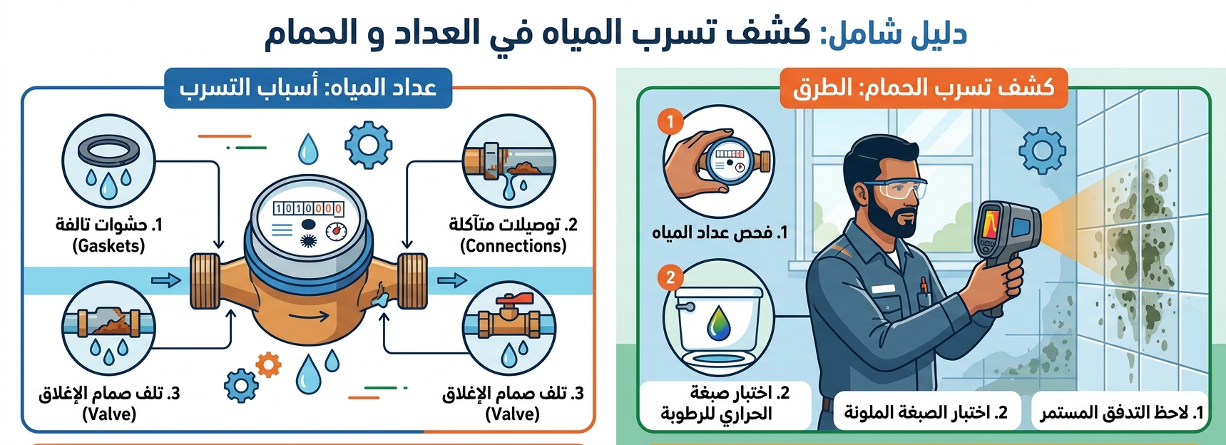 أسباب تسريب عداد المياه وطريقة كشف تسريب المياه 3 أسباب تسريب عداد المياه وطريقة كشف تسريب المياه