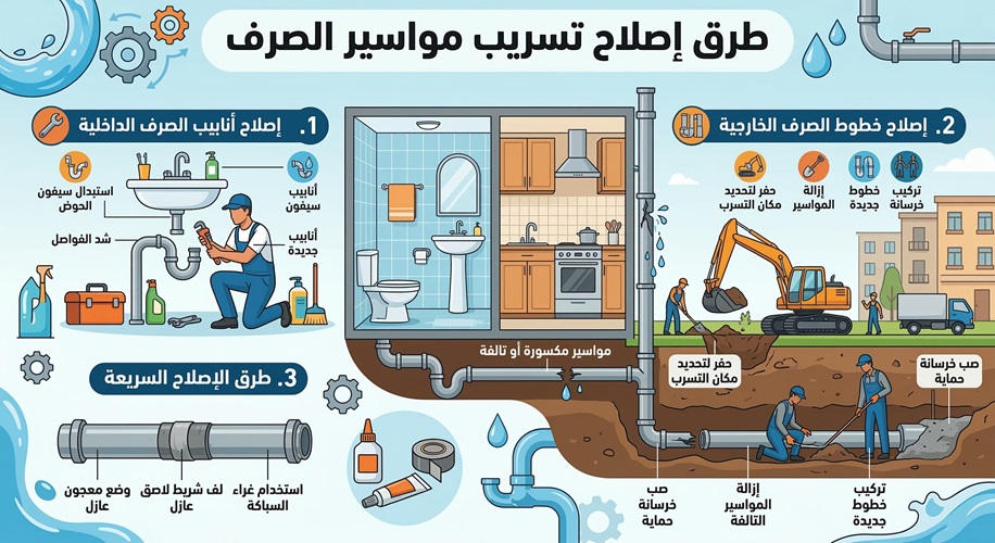 أسباب تسريب مواسير المياه وطريقة اصلاح تسريب مواسير الصرف 4 أسباب تسريب مواسير المياه وطريقة اصلاح تسريب مواسير الصرف