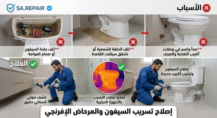 إصلاح تسريب السيفون والمرحاض الإفرنجي