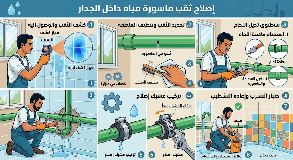 إصلاح ثقب ماسورة المياه داخل الجدار