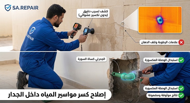 خطوات إصلاح كسر مواسير المياه داخل الجدار نهائياً وبأقل الخسائر 4 إصلاح كسر مواسير المياه داخل الجدار