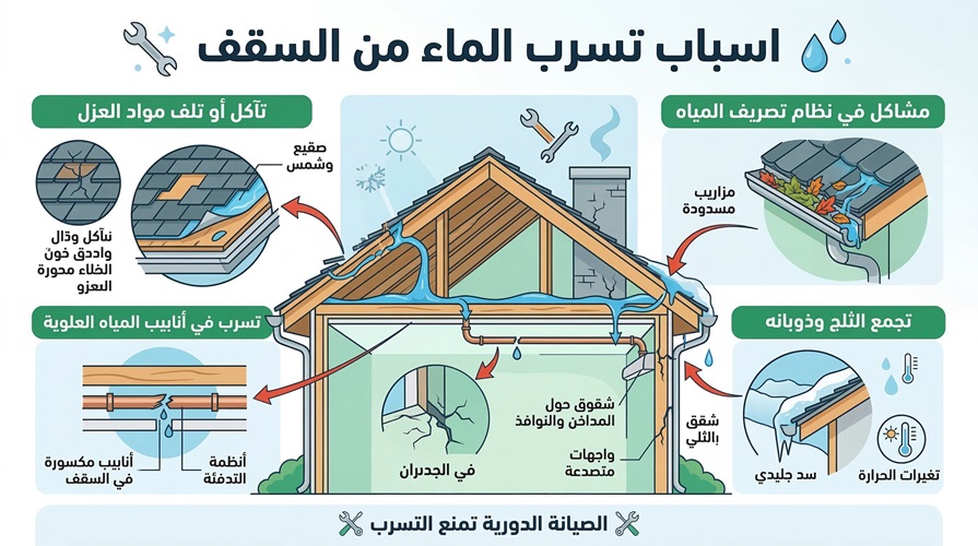 اسباب تسرب الماء من السقف