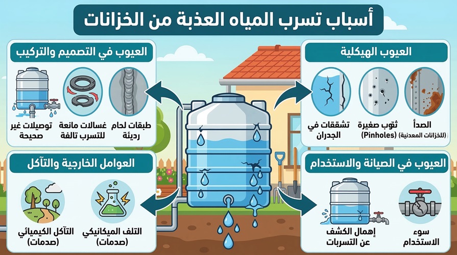 اسباب تسرب المياه العذبة من الخزانات