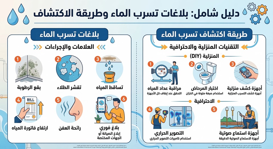 بلاغات تسرب الماء وطريقة اكتشاف تسرب الماء