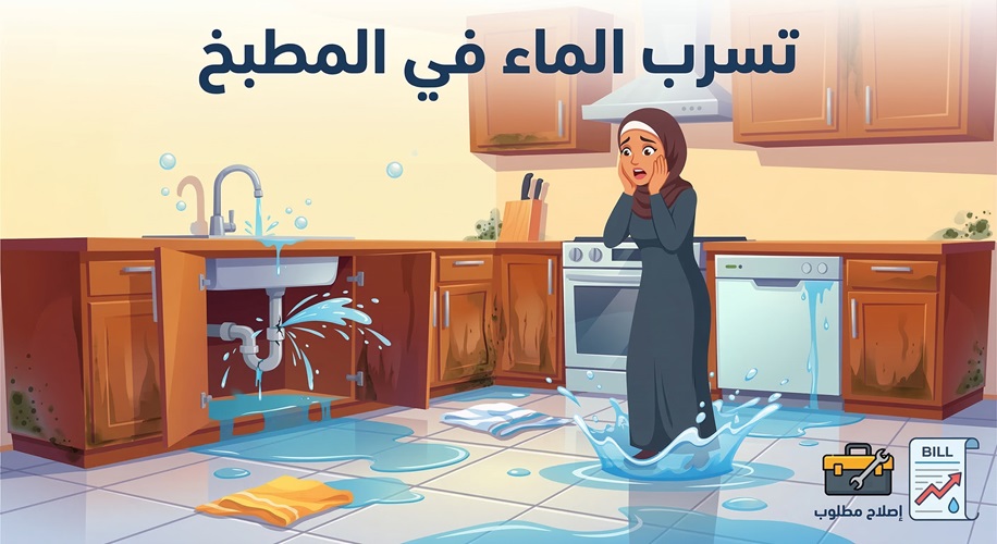 تسرب الماء في المطبخ