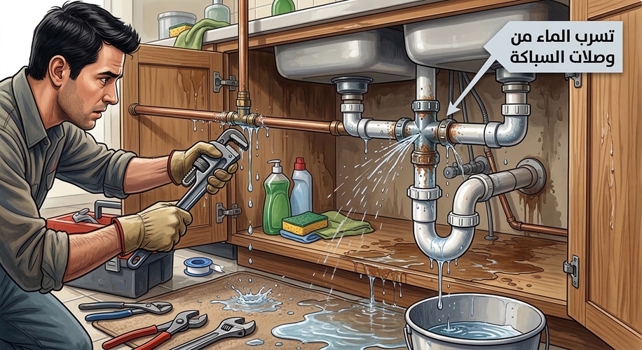 تسرب الماء من وصلات السباكة