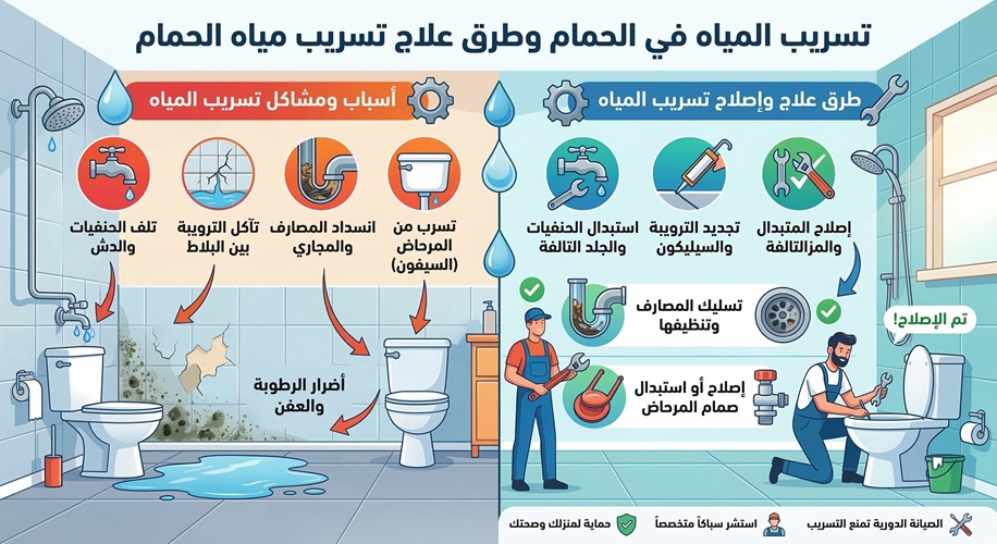 تسريب المياه في الحمام وطرق علاج تسريب مياه الحمام 2 تسريب المياه في الحمام وطرق علاج تسريب مياه الحمام