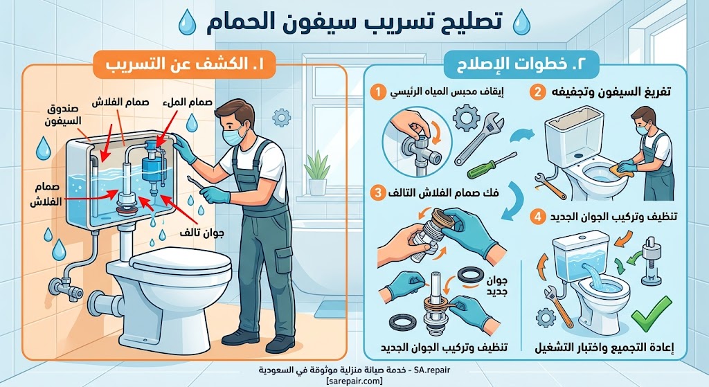 تصليح تسريب سيفون الحمام