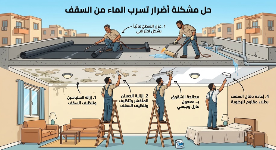 حل مشكلة أضرار تسرب الماء من السقف