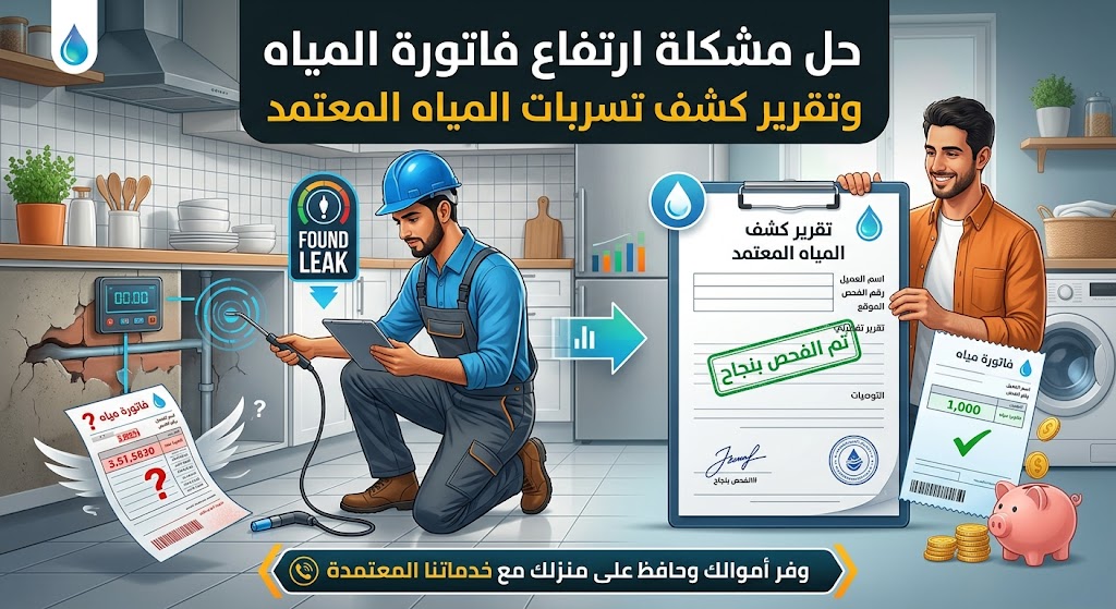 حل مشكلة ارتفاع فاتورة المياه وتقرير كشف تسربات المياه المعتمد