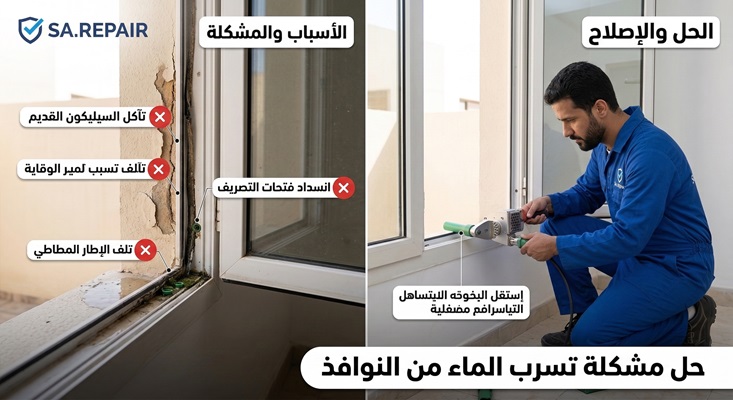 خطوات وطرق حل مشكلة تسرب الماء من النوافذ نهائياً وبأقل التكاليف 2 حل مشكلة تسرب الماء من النوافذ