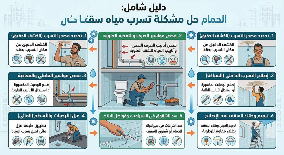 حل مشكلة تسريب المياه من سقف الحمام 3 حل مشكلة تسريب المياه من سقف الحمام