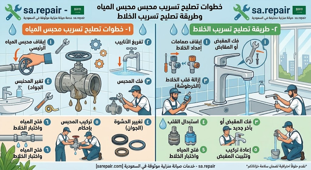 خطوات تصليح تسريب محبس المياه وطريقة تصليح تسريب الخلاط