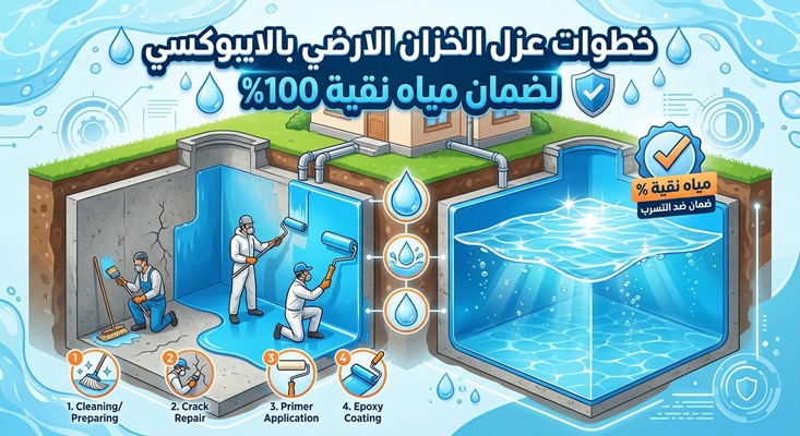 خطوات عزل الخزان الارضي بالايبوكسي لضمان مياه نقية 100% 2 خطوات عزل الخزان الارضي بالايبوكسي