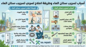 سبب تسريب سخان الماء وطريقة اصلاح تسريب سخان الماء