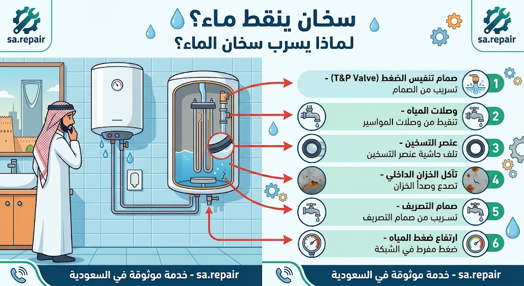 سخان ينقط ماء لماذا سخان الماء يسرب ماء
