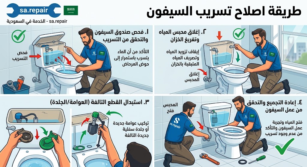 طريقة اصلاح تسريب السيفون