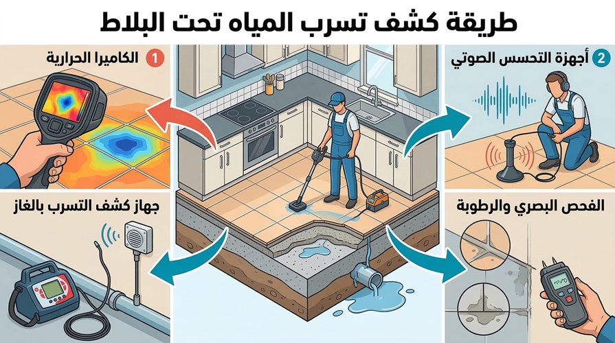 طريقة كشف تسرب المياه تحت البلاط