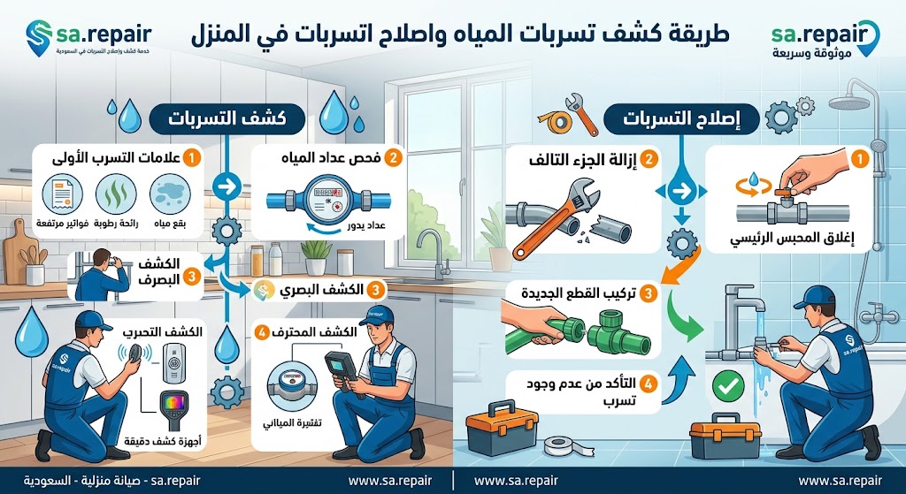 طريقة كشف تسربات المياه واصلاح التسربات في المنزل