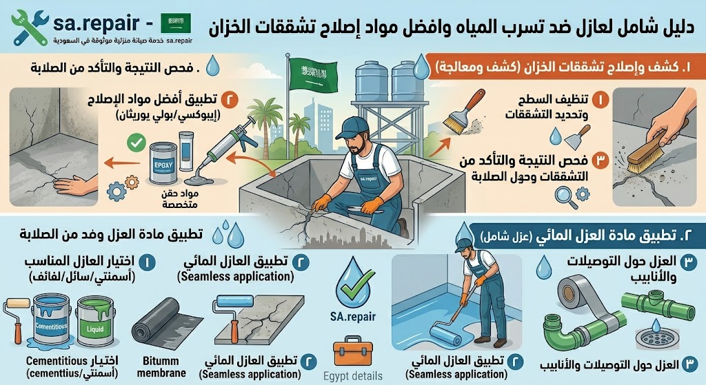 عازل ضد تسرب المياه وافضل مواد إصلاح تشققات الخزان