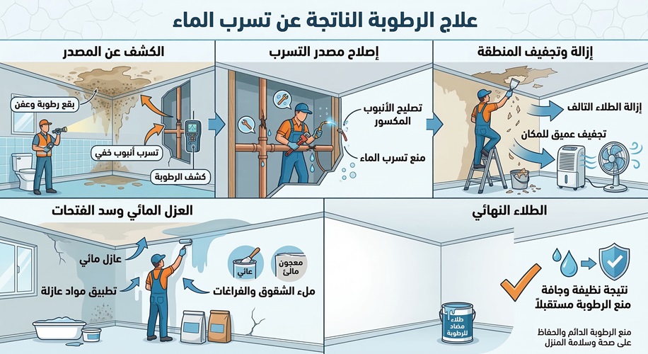 علاج الرطوبة الناتجة عن تسرب الماء
