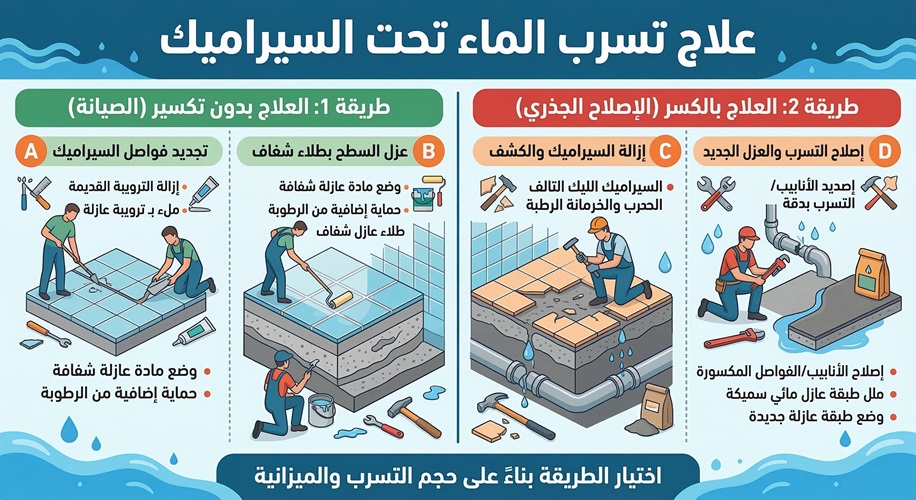 علاج تسرب الماء تحت السيراميك