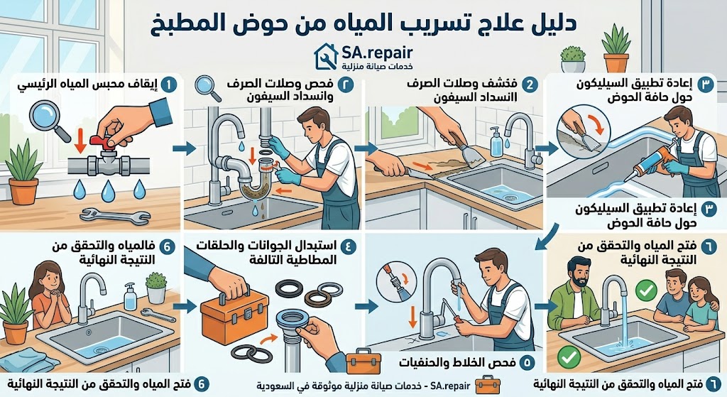علاج تسريب المياه من حوض المطبخ