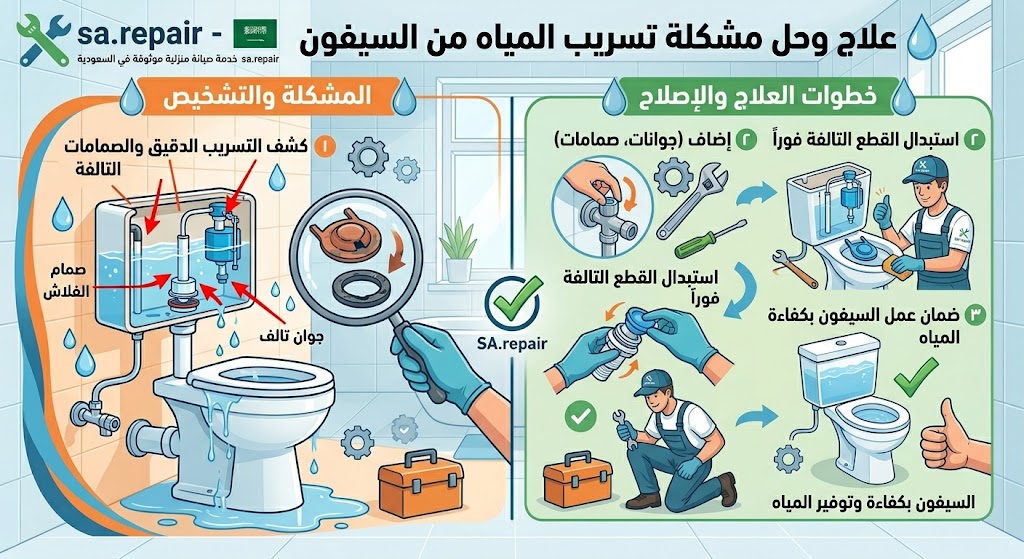 علاج وحل مشكلة تسريب المياه من السيفون