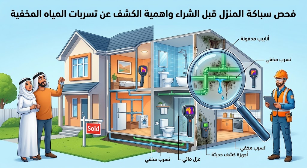 فحص سباكة المنزل قبل الشراء واهمية الكشف عن تسربات المياه المخفية