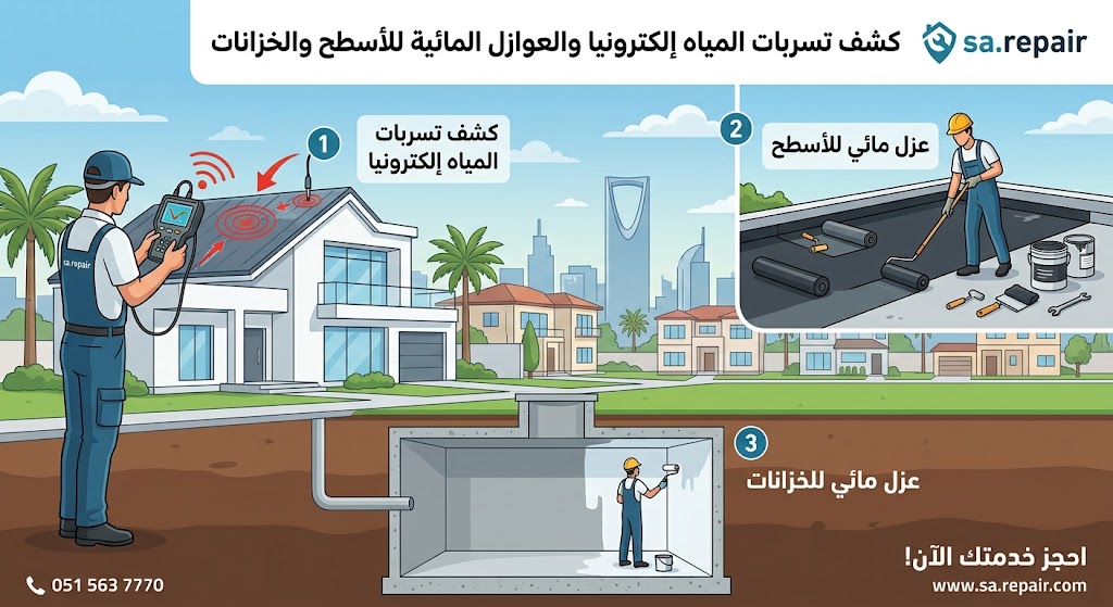 كشف تسربات المياه إلكترونيا والعوازل المائية للأسطح والخزانات