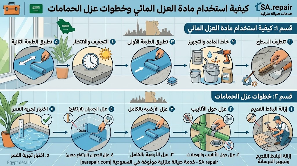 كيفية استخدام مادة العزل المائي وخطوات عزل الحمامات
