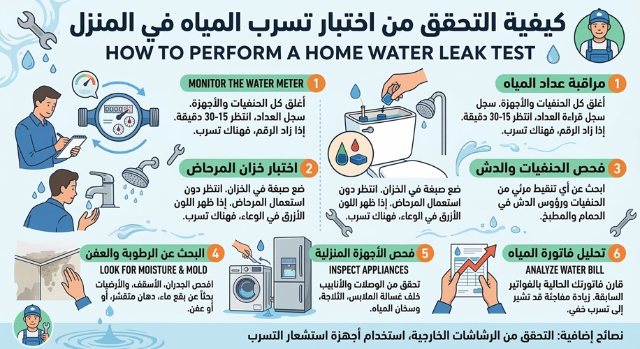 كيفية التحقق من اختبار تسرب المياه في المنزل