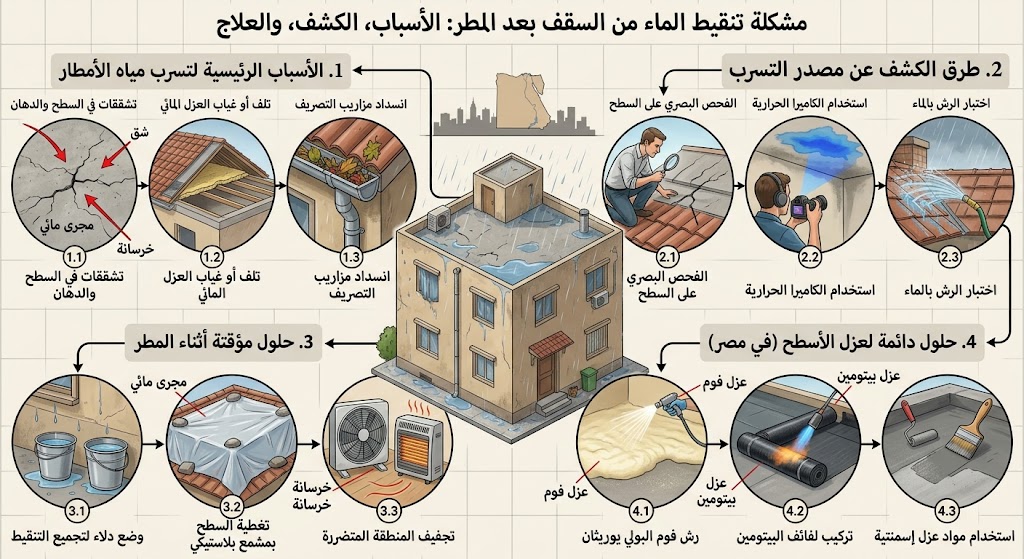 مشكلة تنقيط الماء من السقف بعد المطر