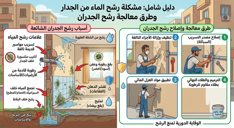 مشكلة رشح الماء من الجدار وطرق معالجة رشح الجدران 2 مشكلة رشح الماء من الجدار وطرق معالجة رشح الجدران
