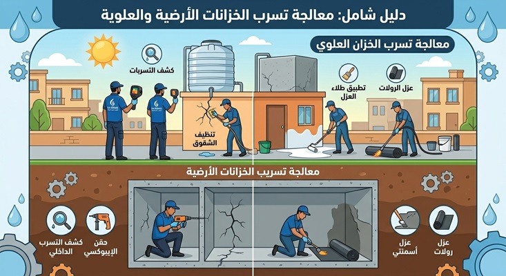 معالجة تسريب الخزانات الأرضية ومعالجة تسرب الخزان العلوي