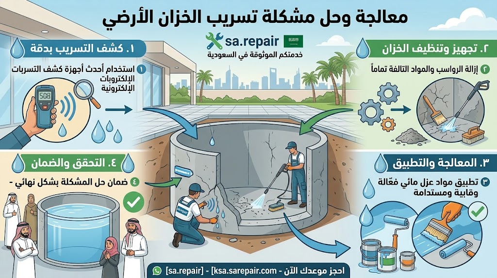 معالجة وحل مشكلة تسريب الخزان الأرضي