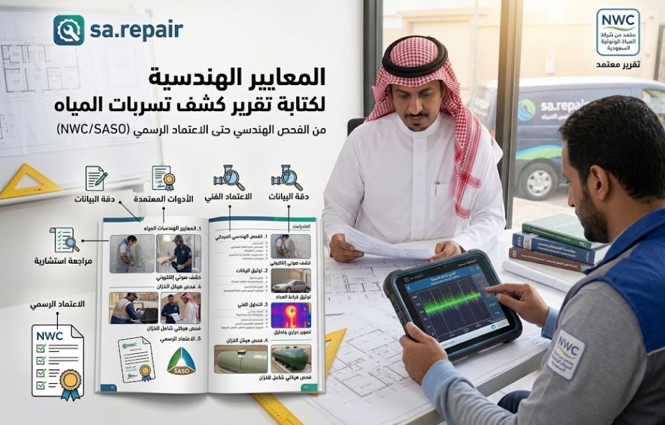 رقم بلاغ تسربات المياه وحل ارتفاع الفاتورة مع تقرير معتمد 5 المعايير الهندسية لكتابة تقرير كشف تسربات المياه