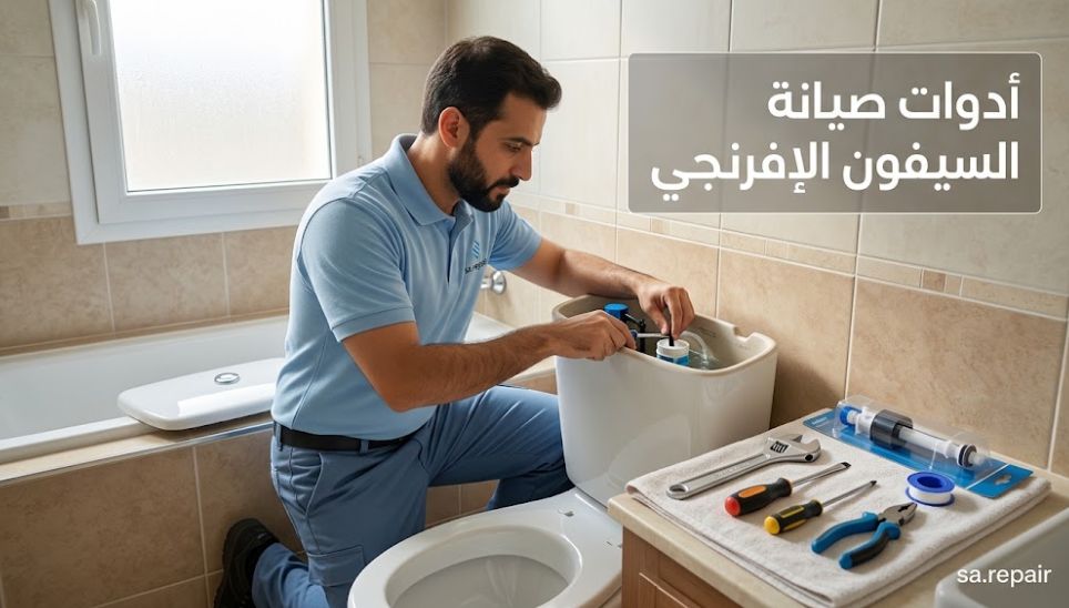 إصلاح تسريب الماء من السيفون وكرسي الحمام الإفرنجي 5 الأدوات والمعدات اللازمة لصيانة السيفون الإفرنجي