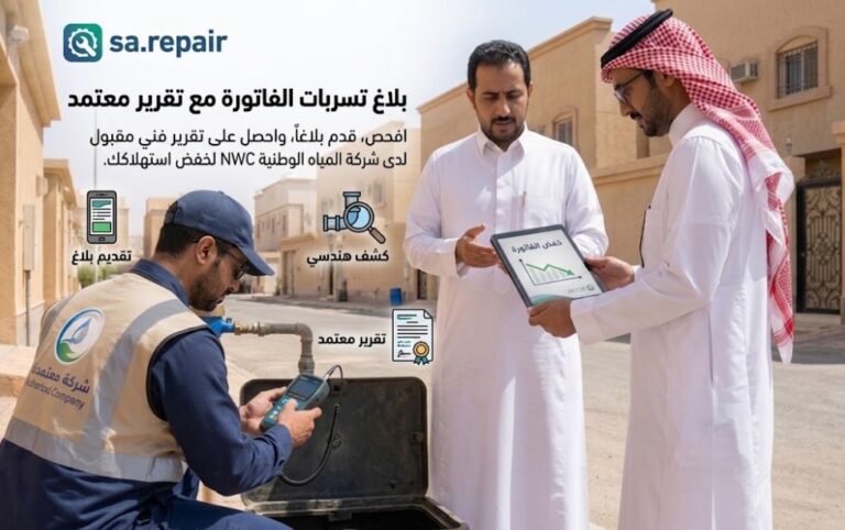 بلاغ تسربات المياه وحل ارتفاع الفاتورة مع تقرير معتمد