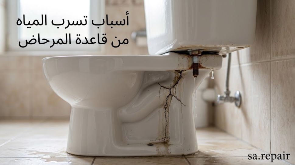 إصلاح تسريب الماء من السيفون وكرسي الحمام الإفرنجي 4 تصدع الهيكل الخزفي وارتخاء مسامير التثبيت بين الخزان والقاعدة