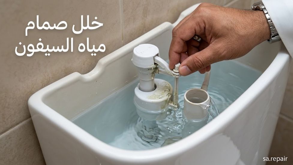 إصلاح تسريب الماء من السيفون وكرسي الحمام الإفرنجي 3 خلل صمام ملء الخزان (Fill Valve) وارتفاع منسوب العوامة